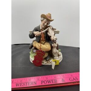 Old Man Sitting On Bench Play Violin With Dog Capodimonte Tag